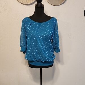 Eyelash Couture Blue Polka Dot Blouse